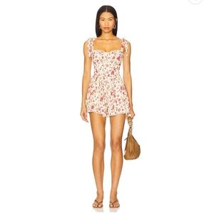 Regal Romper in Southern Roses NWT Tie-Shoulder Romper in Cream and Pink